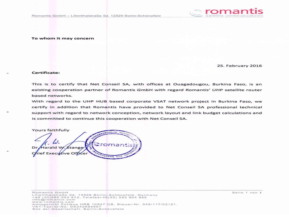 certificat Romantis